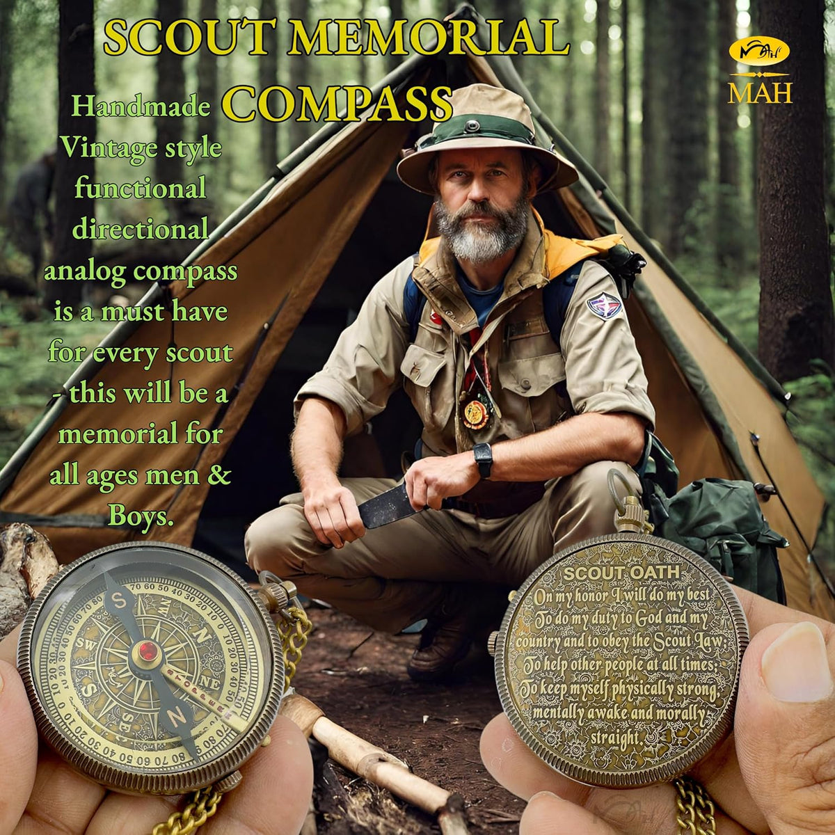 Scout Compass with Oath Message – Solid Brass Pocket Compass for Boys, Teens & Scouts | Inspirational Keepsake Gift for Eagle Ceremony, Graduation, Hiking, Camping, Outdoor Adventures, Promotion Gift