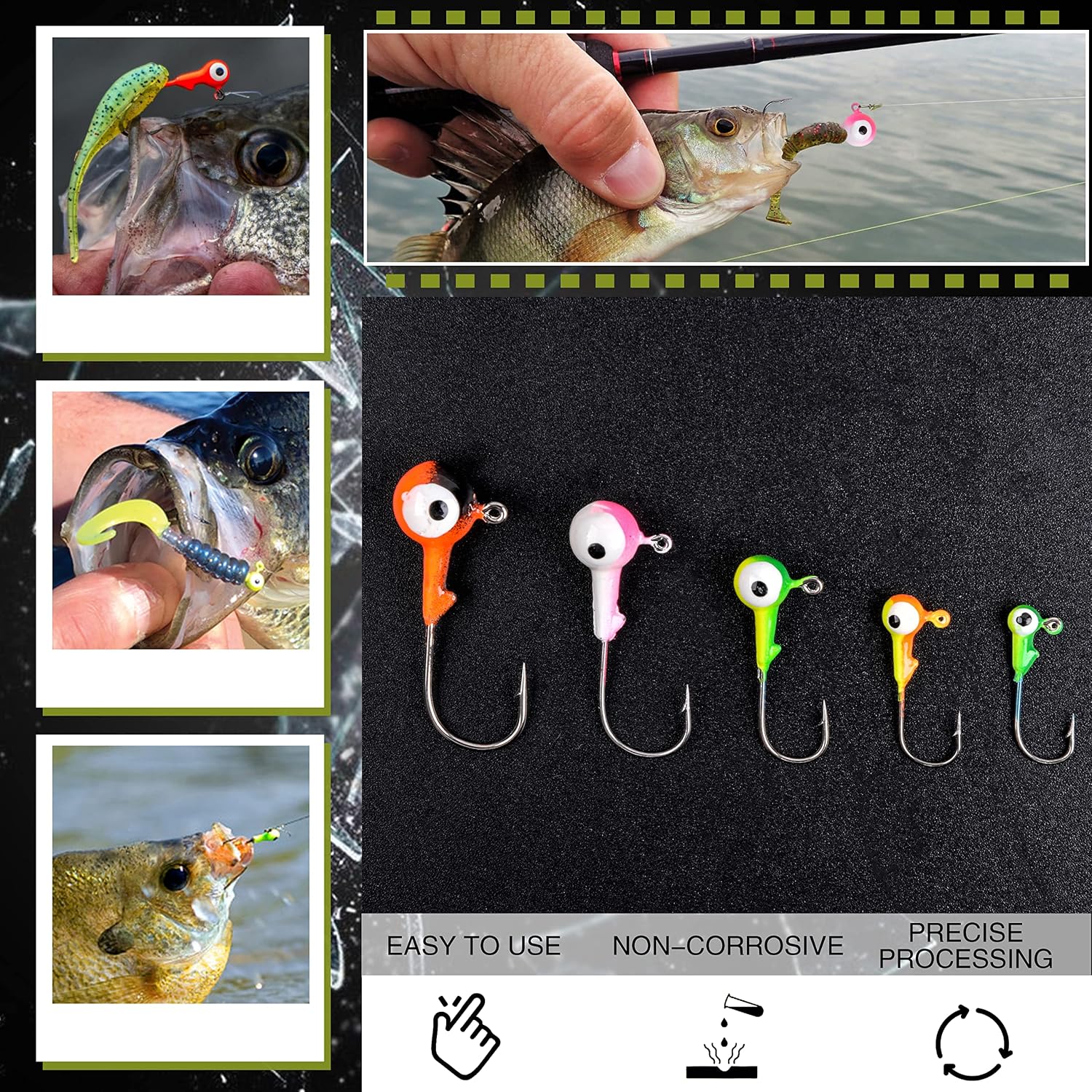 AGOOL Fishing Jig Heads Hooks Kit, 35/60pcs Round Ball Jig Heads Fishing Lures Crappie Jig Heads for Soft Plastic Baits Bass Trout Soft Worm Shrimp Lures Freshwater Saltwater