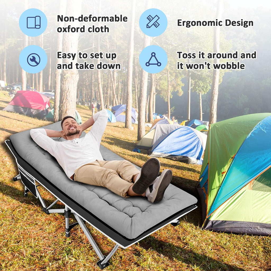 HABUTWAY Camping Cots for Adults, 600lbs Capacity, Folding Camping Cot with Mattress, Sleeping Cots for Adults with Carry Bags for Travel,Beach,Patio,Home Office,Nap Time