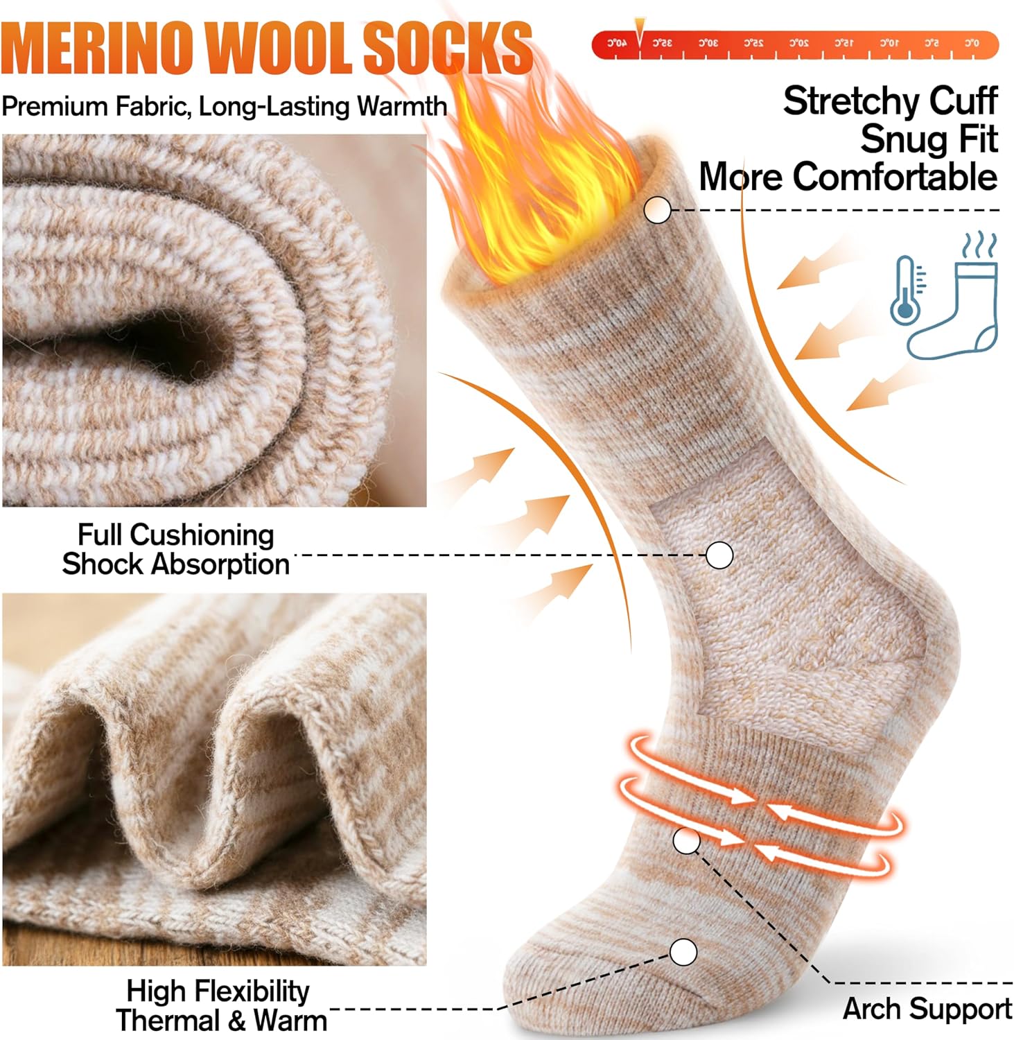 EBMORE Merino Wool Thermal Warm Winter Socks for Women Men