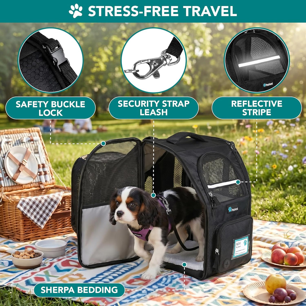 PetAmi Expandable Dog Cat Backpack Carrier, Airline Approved, Black