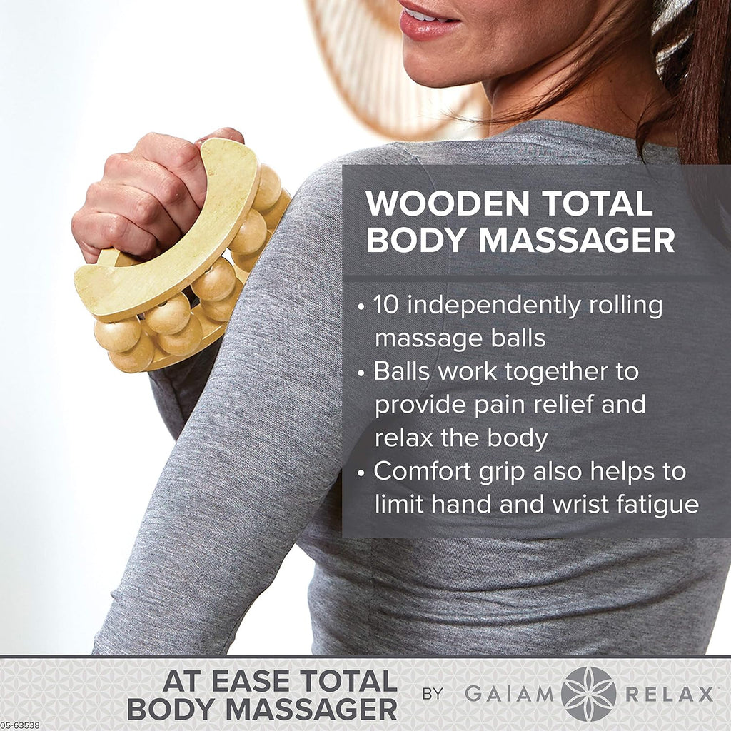 Gaiam Relax Massage Ball Roller, Handheld Wooden Tool