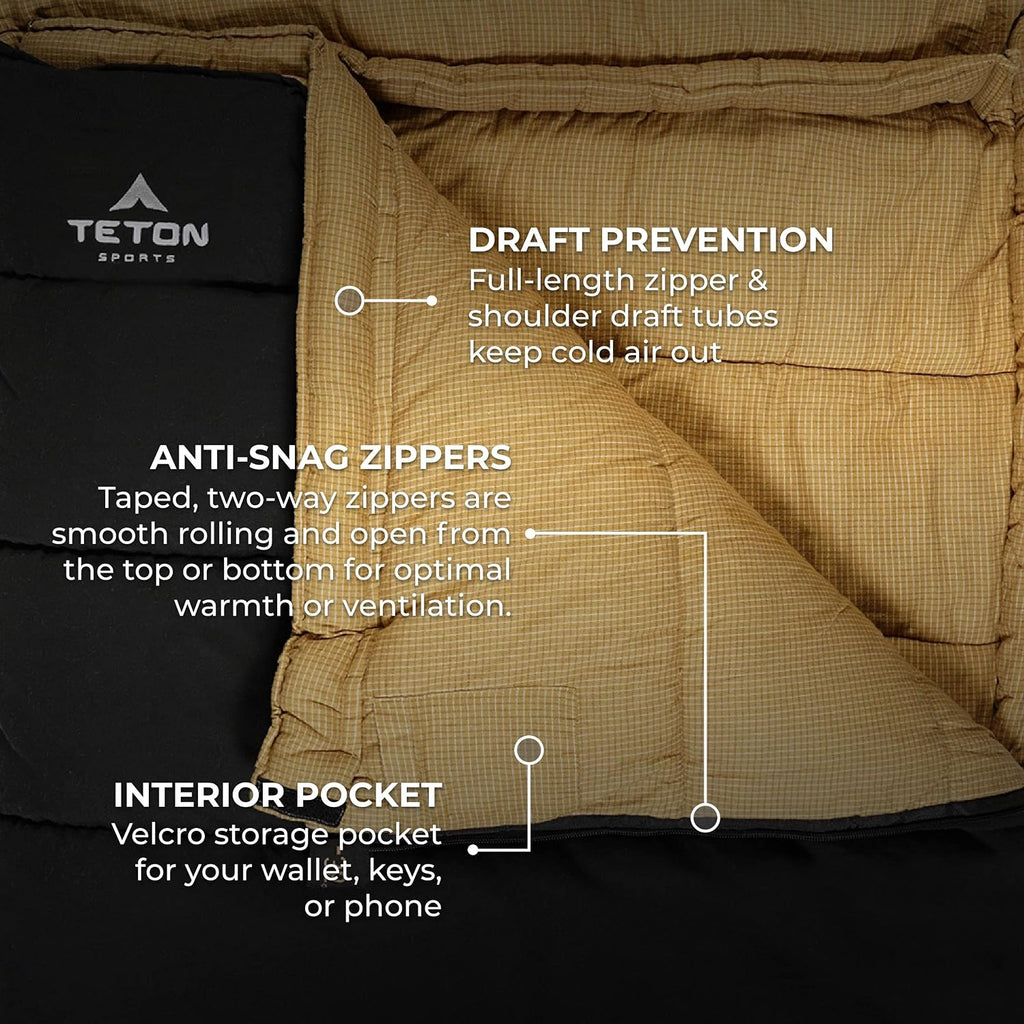 TETON Sports Deer Hunter Sleeping Bag, Warm and Comfortable Camping Sleeping Bag, Teton Tough Canvas Shell for Camping, Hunting, and Cold Weather