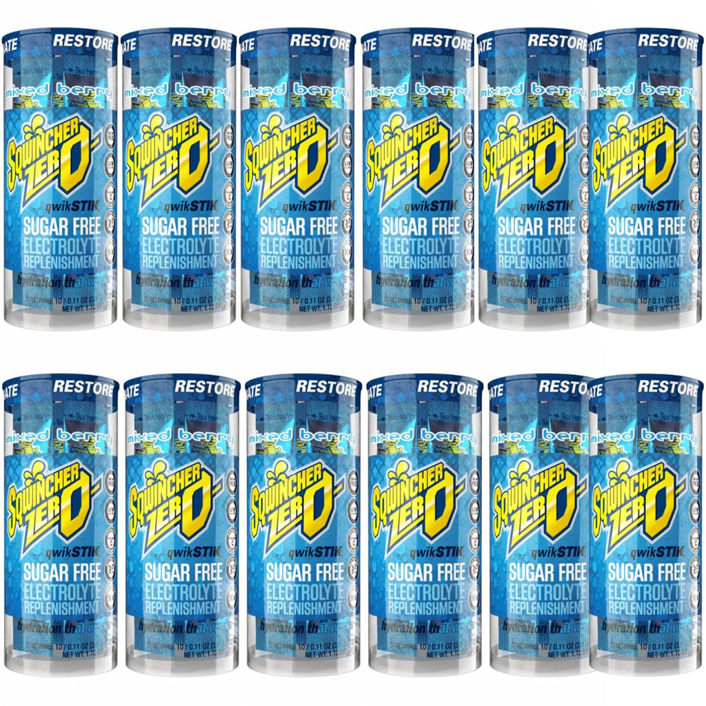 Sqwincher Zero Qwik Stik - Single Serve, Sugar Free, Low Calorie, Low Sodium Electrolyte Replacement Powder Hydration Drink Mix, 0.11 oz Packet | MIXED BERRY - Pack of 120