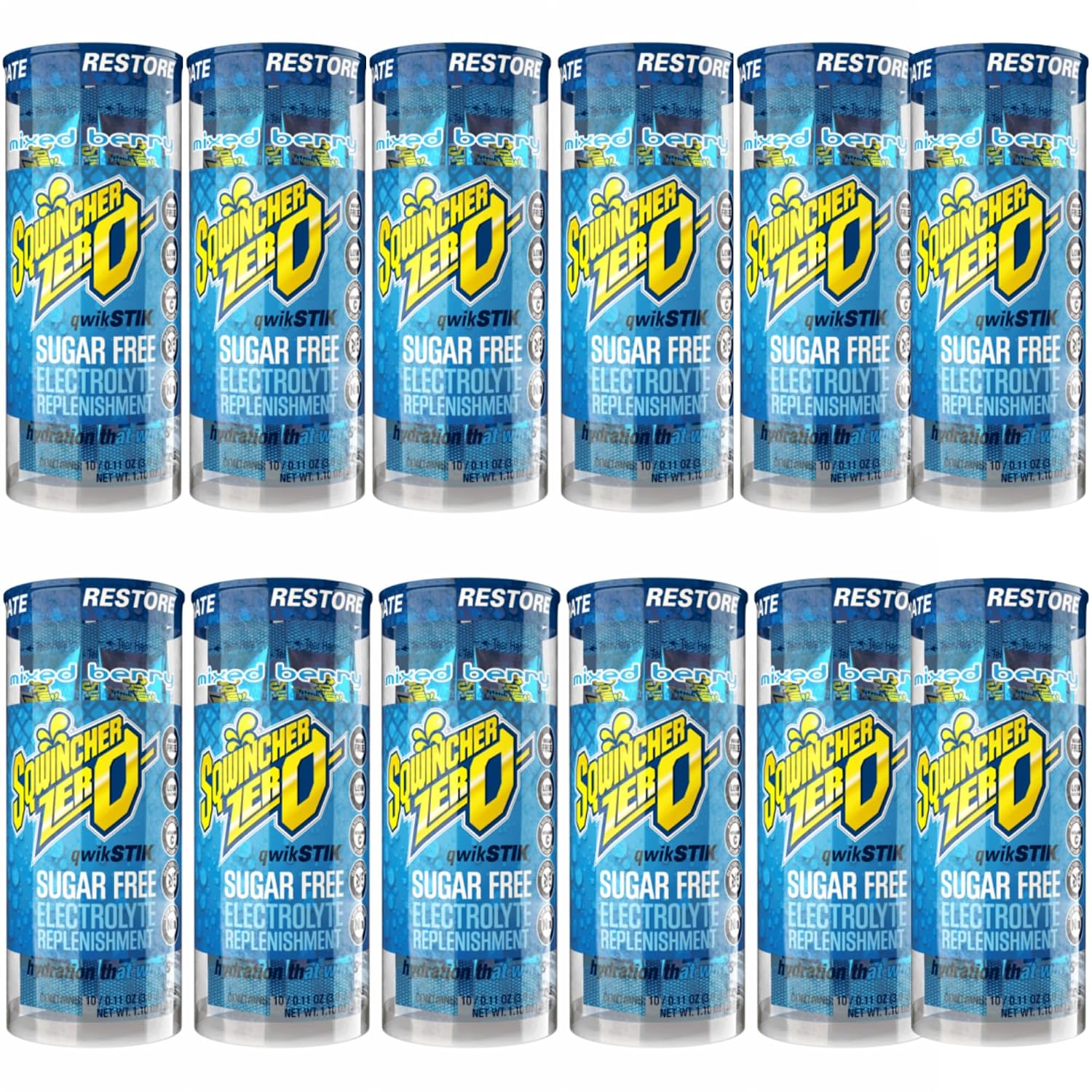 Sqwincher Zero Qwik Stik - Single Serve, Sugar Free, Low Calorie, Low Sodium Electrolyte Replacement Powder Hydration Drink Mix, 0.11 oz Packet | MIXED BERRY - Pack of 120