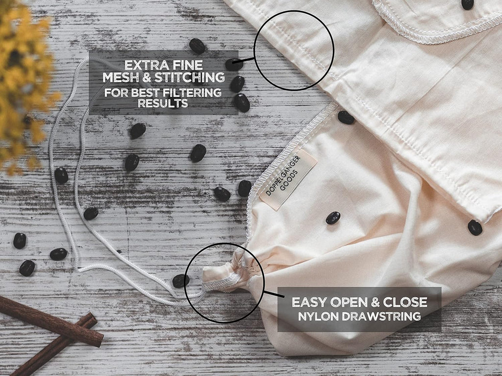 Reusable Cold Brew Coffee Bag 2-Pack Medium 8x12in Organic Cotton