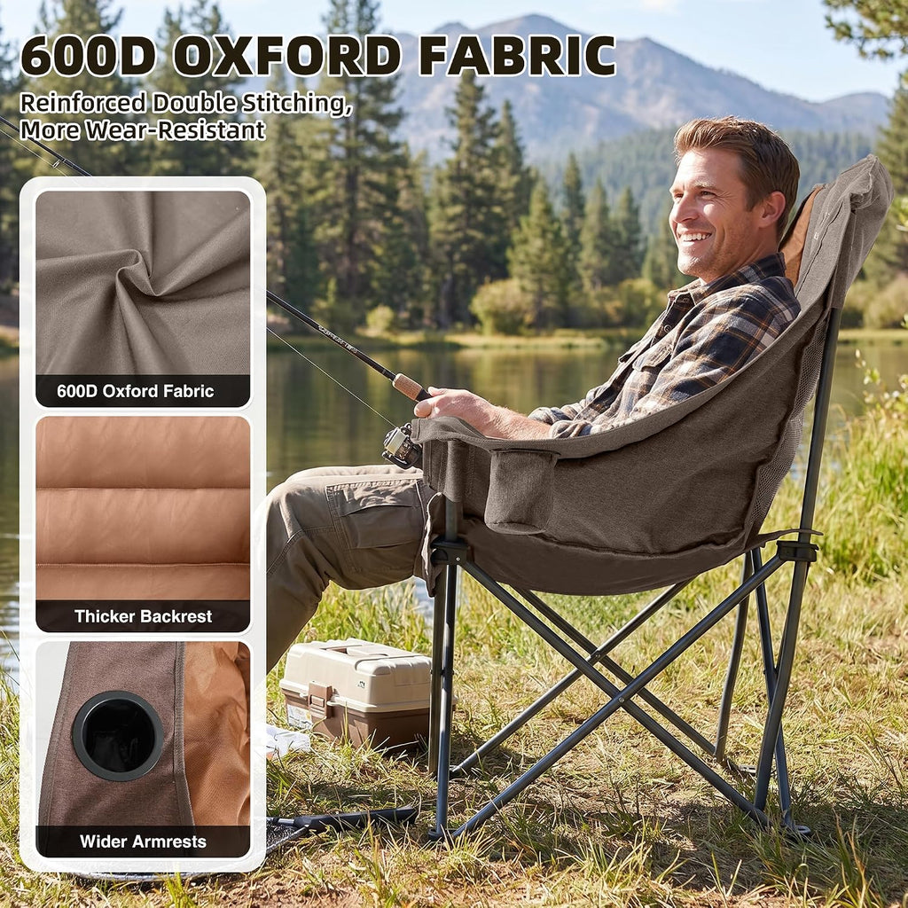Oversized Camping Chairs with Cup Holder 500LBS, Coffee