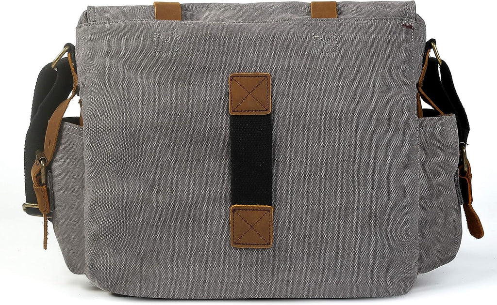 Sechunk Vintage Military Leather Canvas Laptop Bag Messenger Bags Medium