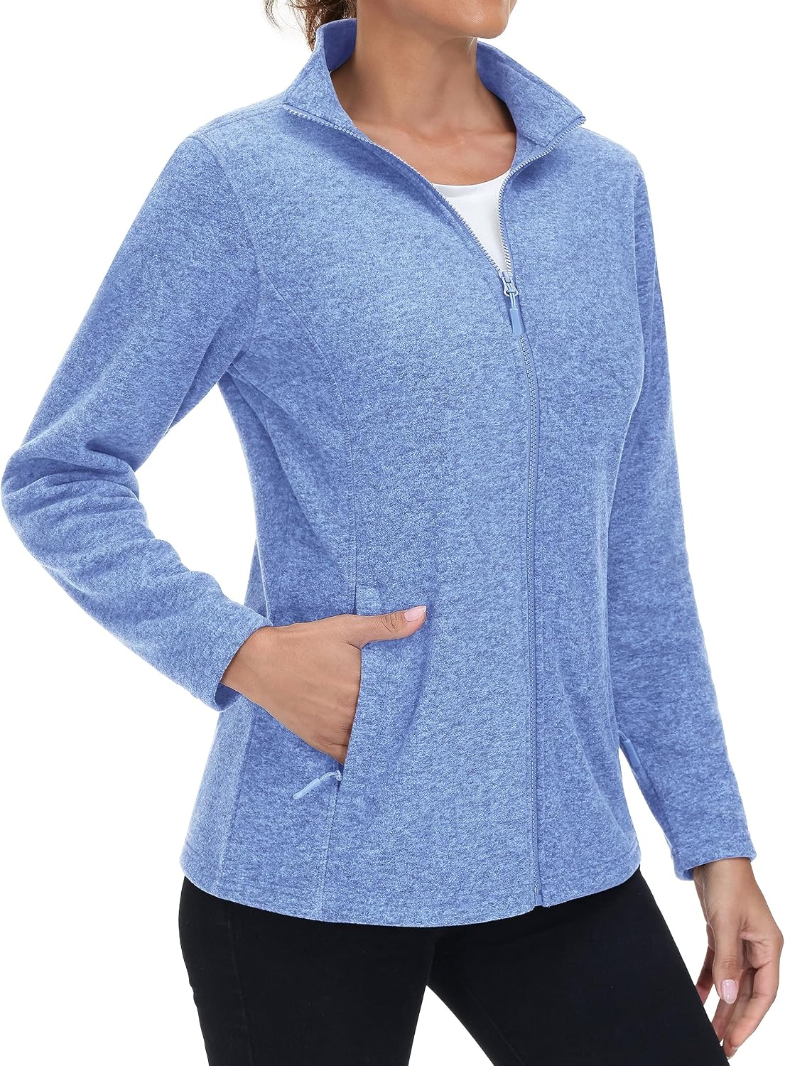 MAGCOMSEN Womens Fleece Zip Up Jacket with Pockets Lightweight Soft Coat