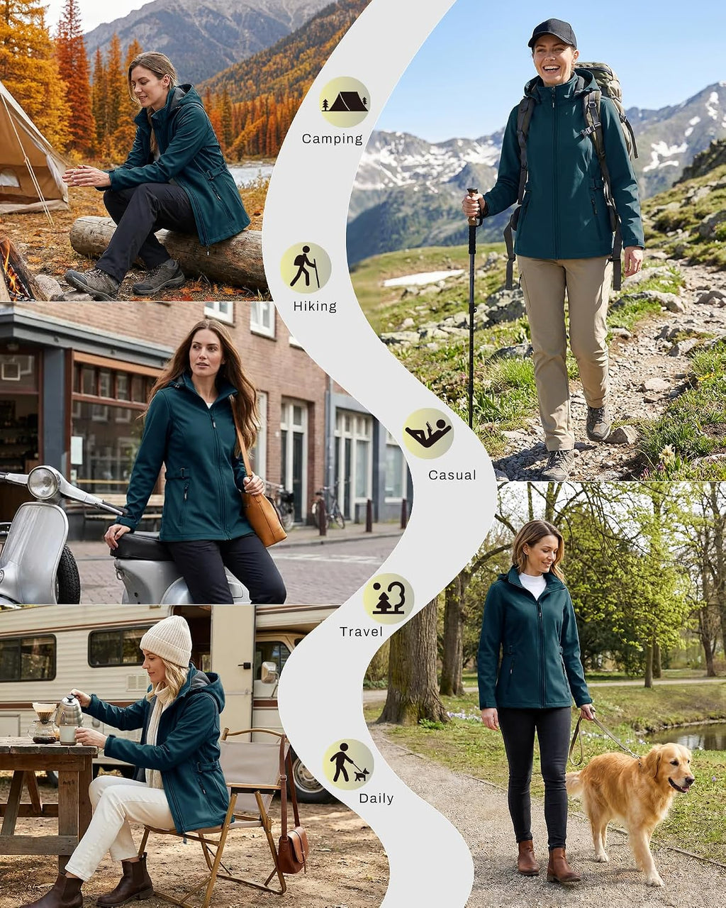 Outdoor Ventures Women's Fleece Lined Rain Jacket Waterproof Softshell Coat