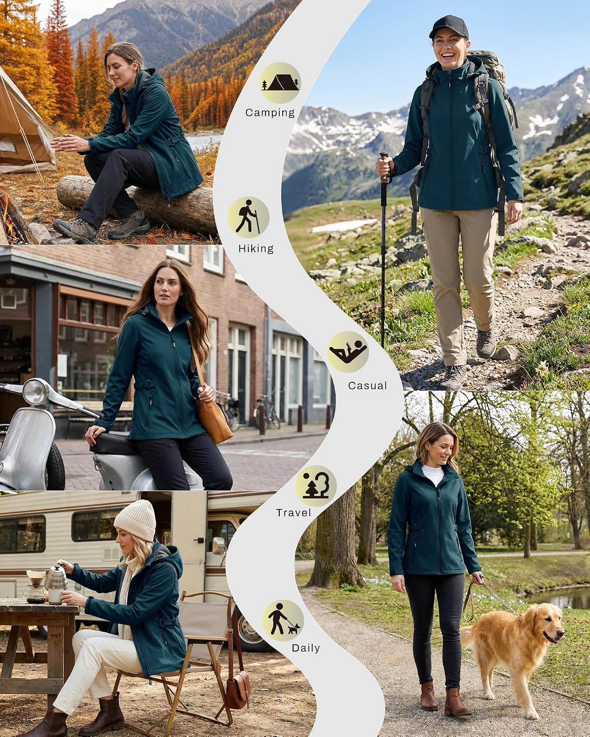 Outdoor Ventures Women's Fleece Lined Rain Jacket Waterproof Softshell Coat
