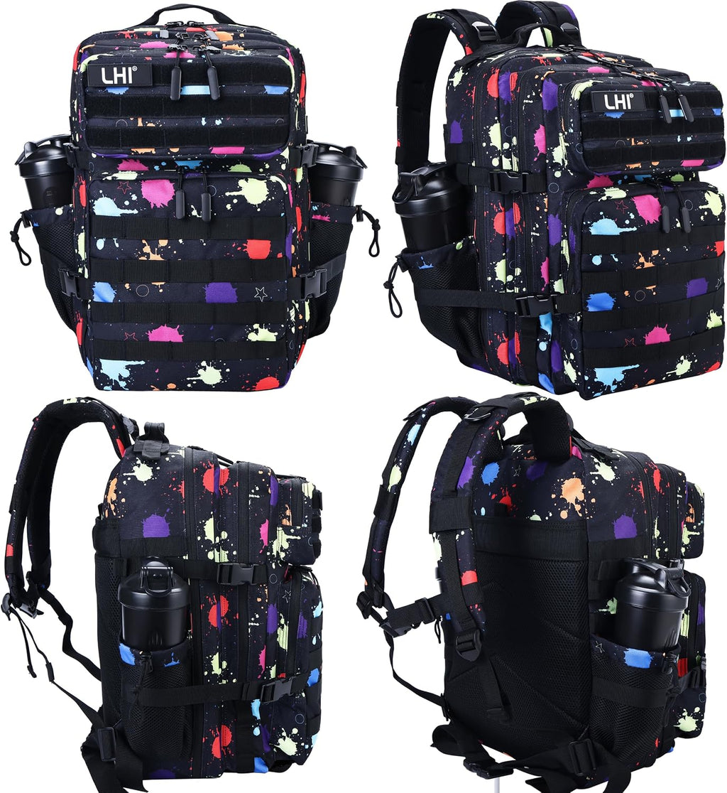 LHI Military Tactical Backpack for Men and Women 45L Army 3 Days Assault Pack Bag Large Rucksack with Molle System Black with multi-color