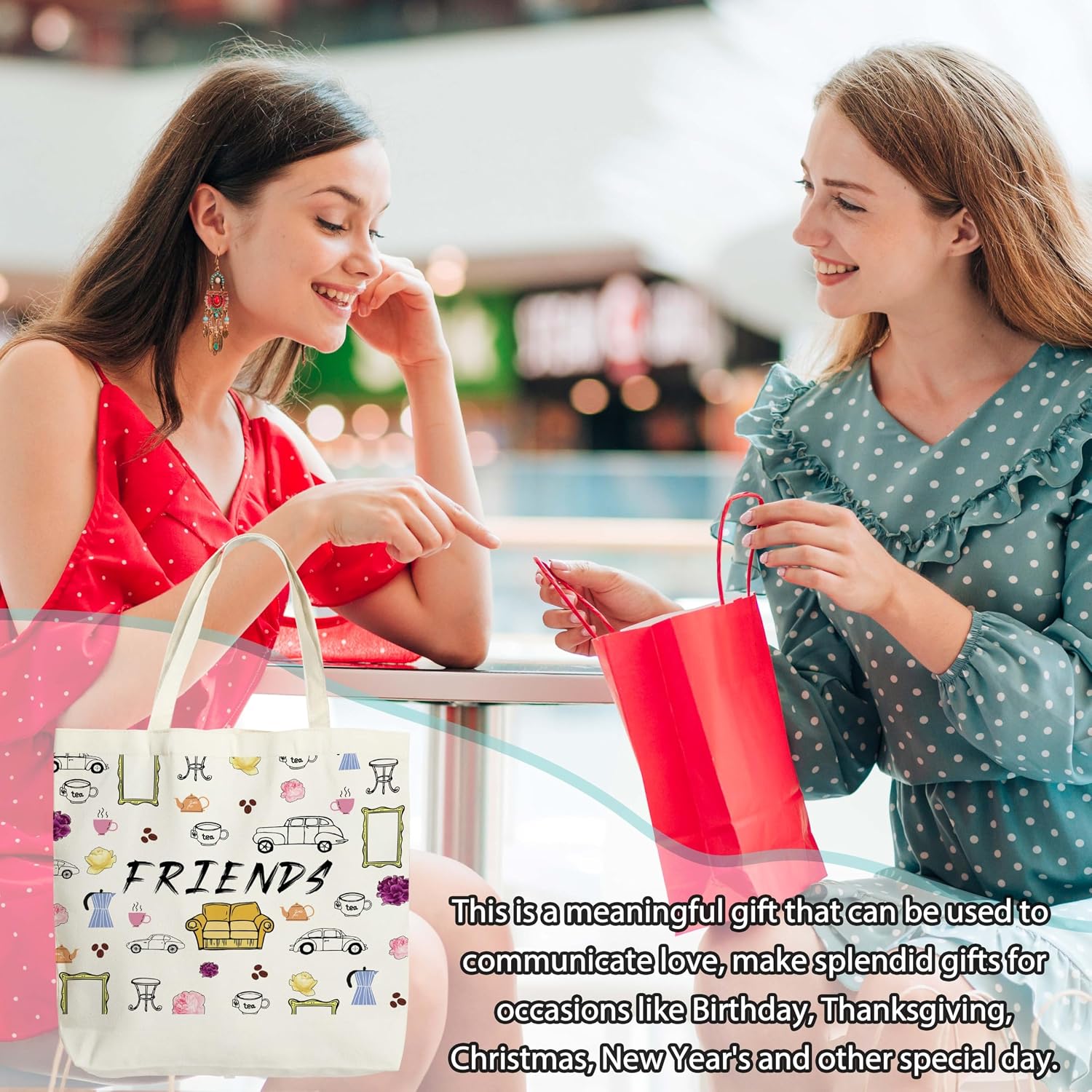 Friends Canvas Tote Bag, TV Show Gifts Tote Bags for Women, Friendship Gifts for Besties, Reusable Cloth Cotton Bags for Travel Shopping Beach - O01