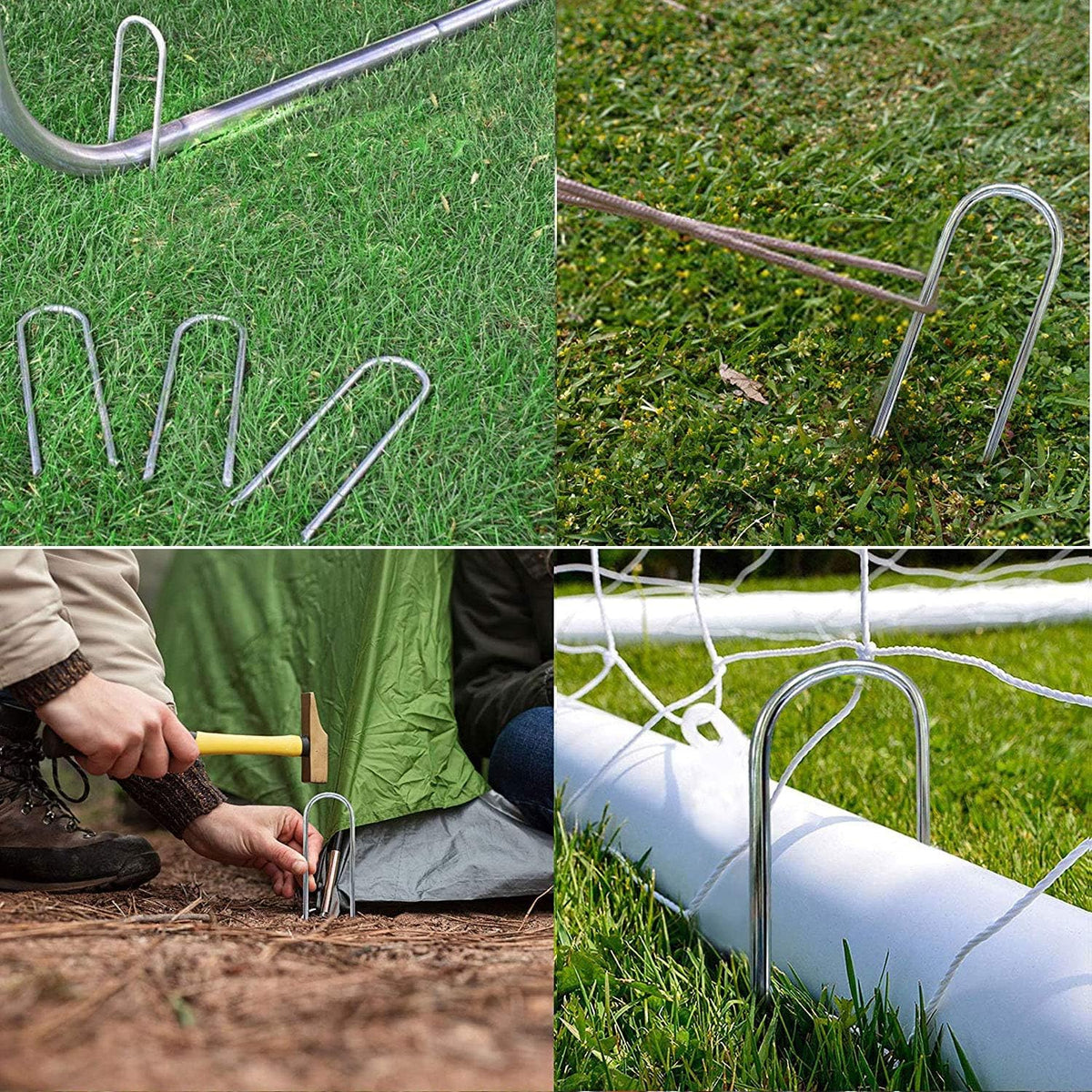 Trampolines Wind Stakes Heavy Duty U Type Sharp Ends Safety 12inch Ground Anchor Galvanized Steel for Soccer Goals, Camping Tents and Huge Garden Decoration (Trampoline Anchors 8pcs)
