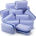 Sanwuta 12 Pcs Seersucker Cosmetic Bags Bulk, Striped Zippered,Blue