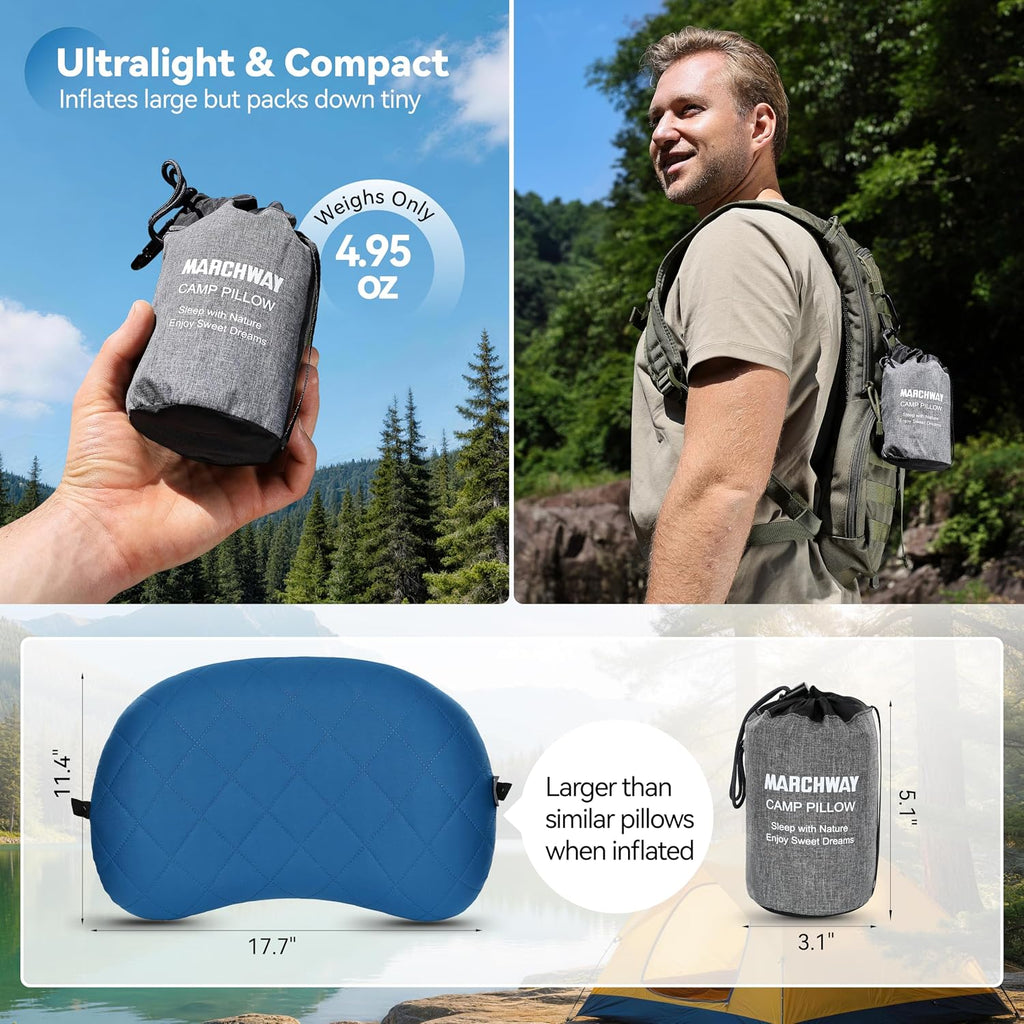 MARCHWAY Ultralight Compact Inflatable Camping Pillow with Washable Cover