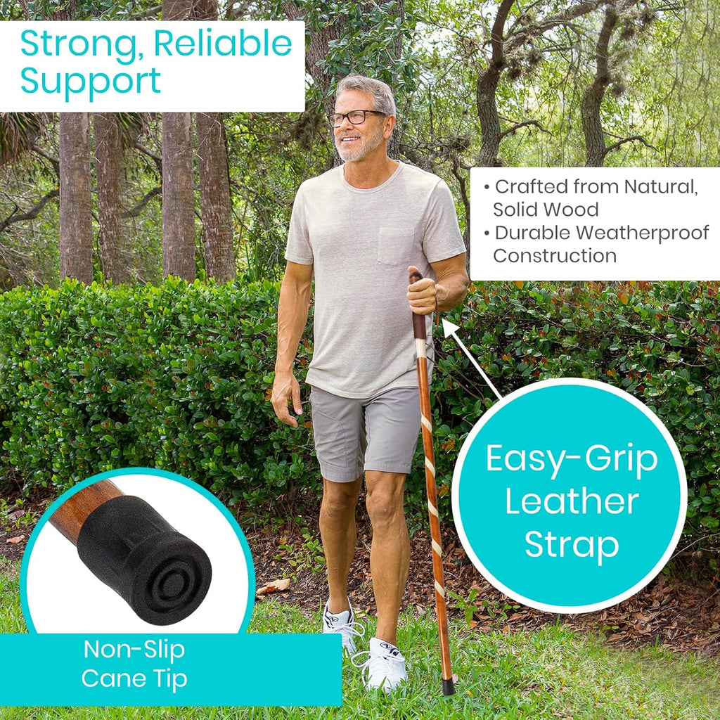 Vive Wooden Walking Stick - Willow Cane for Seniors Hiking & Balance