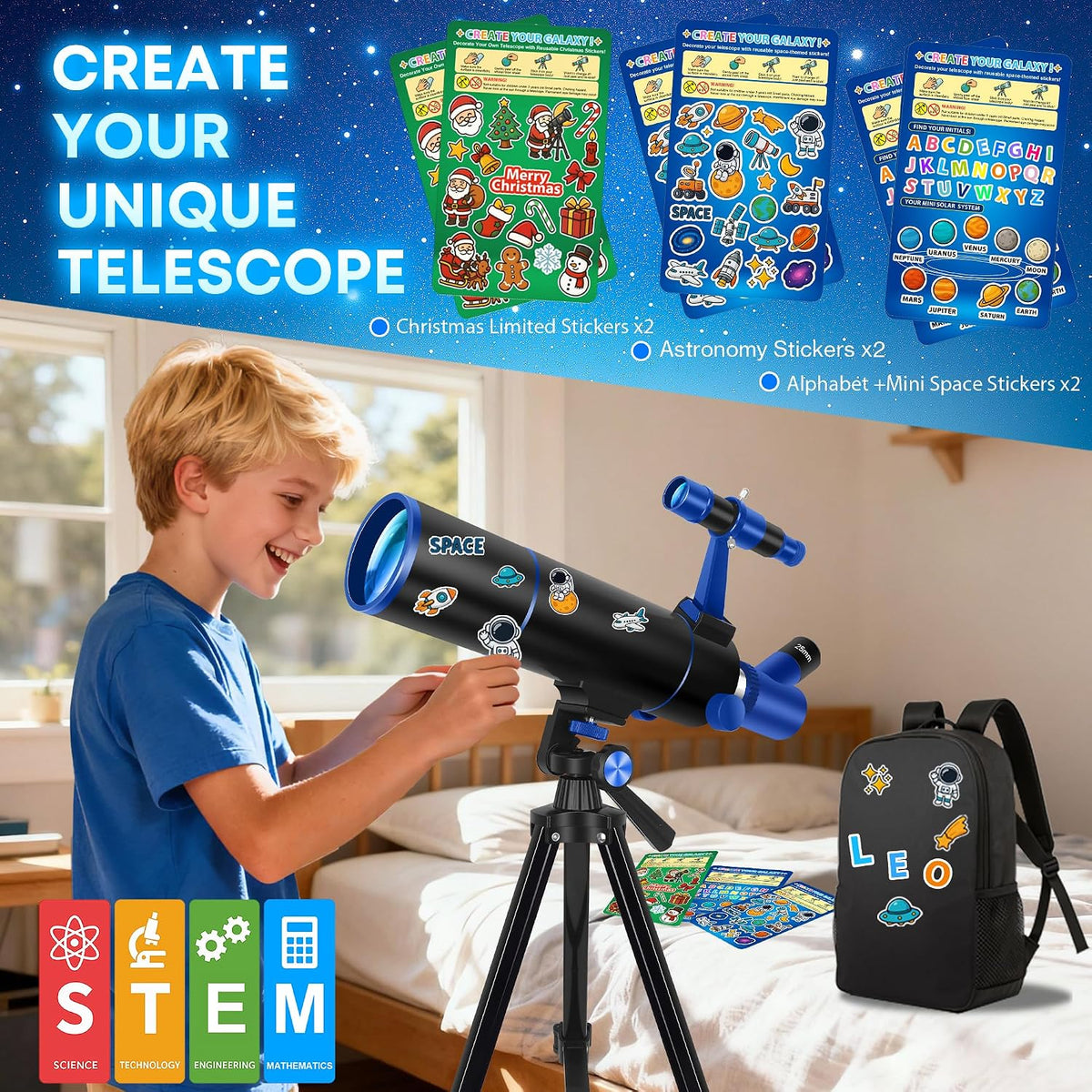 Hawkko Portable Telescope for Kids & Beginners 80mm Aperture 500mm