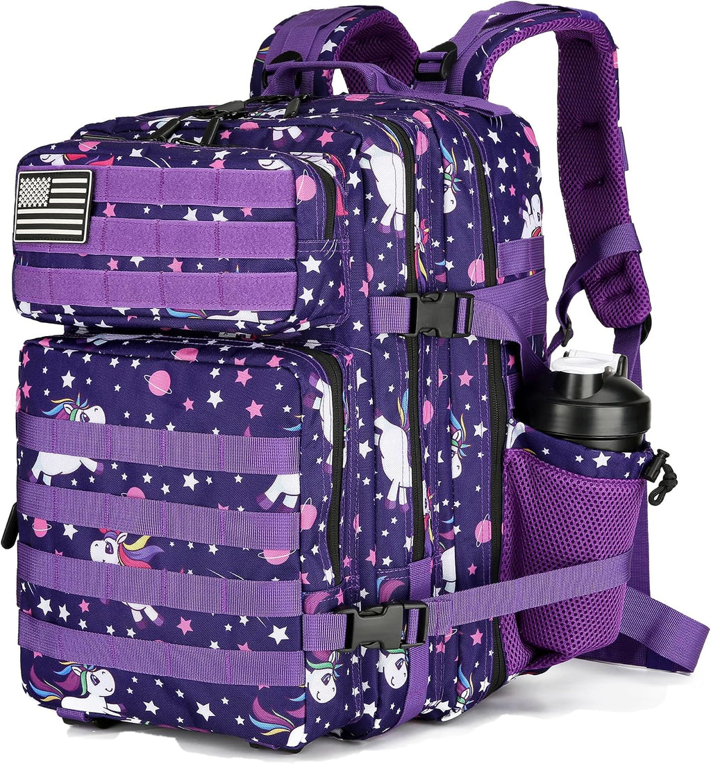 Lovelinks21 25L Tactical Military Backpack Small Travel Backpack for Men and Women Assault Pack Bug Out Bag Molle Daypack Gym Backpack with Bottle Holder (Rainbow Tie Dye)