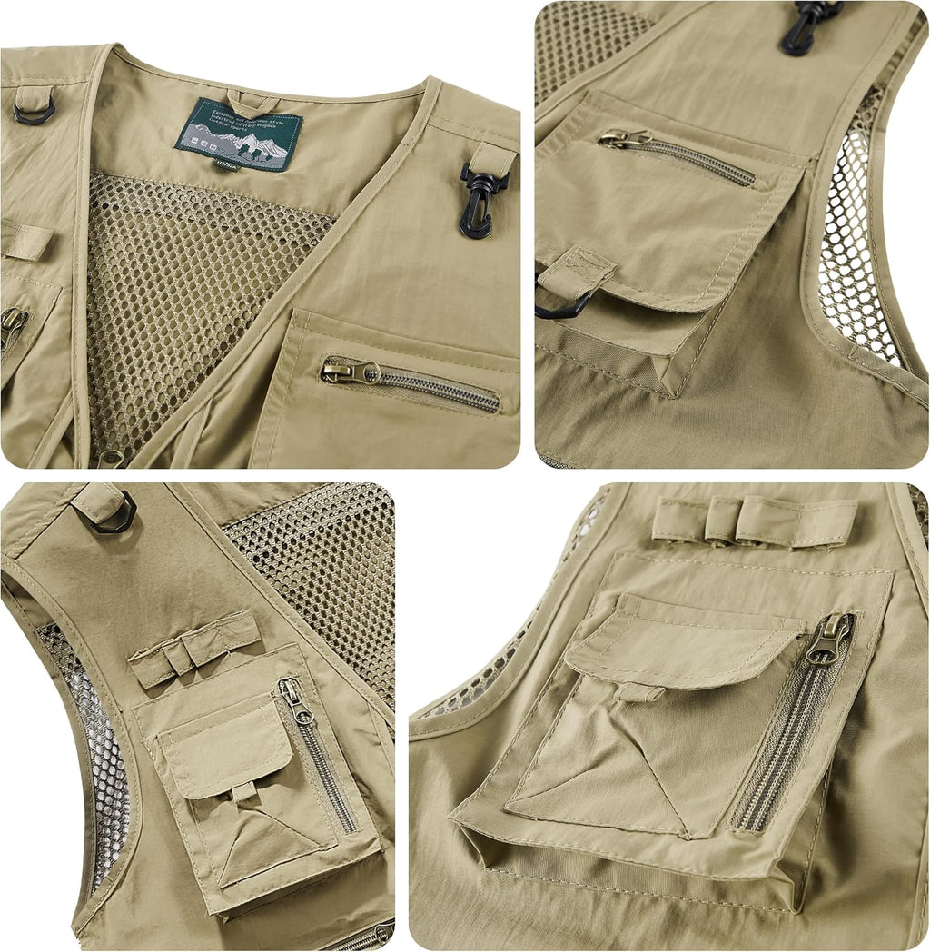 PRIJOUHE Fishing Vest for Men Casual Summer Travel Safari Sleeveless Jacket