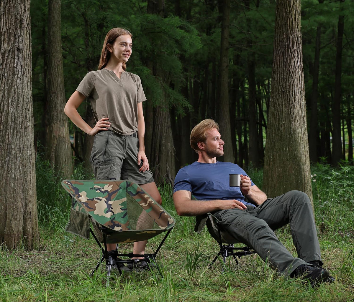 MARCHWAY Lightweight Folding Camping Chair, Portable Foldable Compact for Outdoor Camp, Travel, Beach, Picnic, Festival, Hiking, Backpacking, Supports 330Lbs (Camo)
