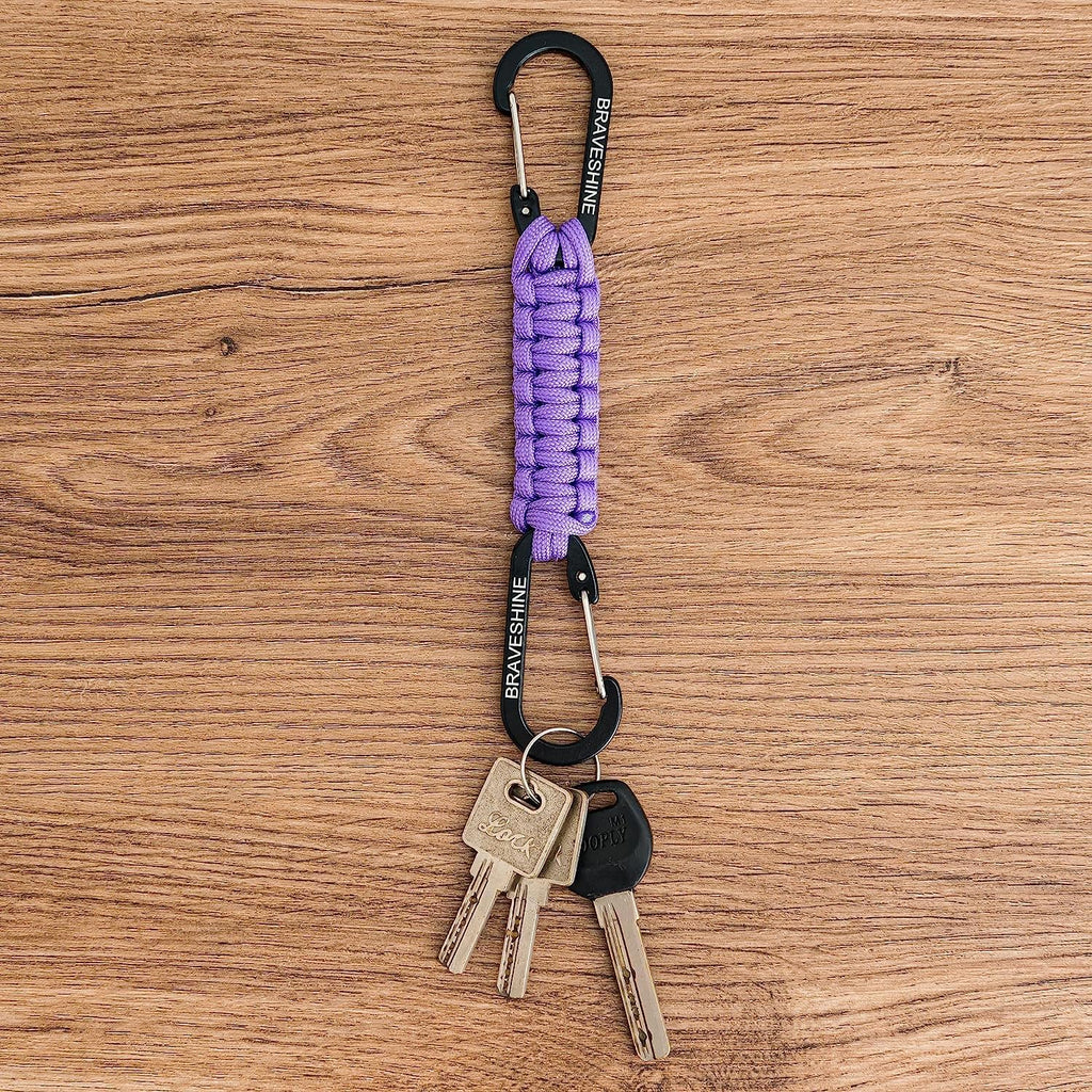BRAVESHINE Paracord Keychain Carabiner Clip | D Ring Hanger Lanyard Hook