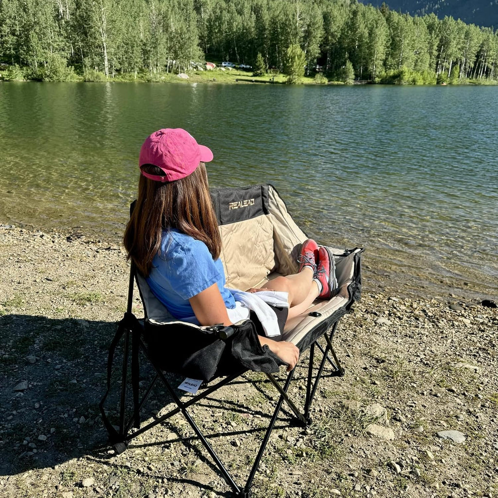REALEAD Double Camping Chair Heavy Duty Camping Couch Support 650 lbs