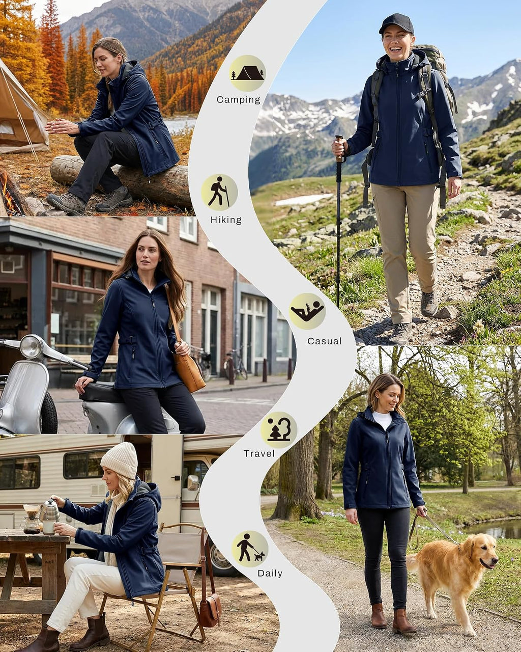 Outdoor Ventures Women's Fleece Lined Rain Jacket Waterproof Softshell Coat