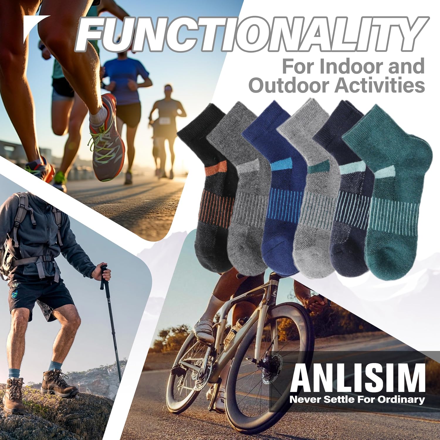 Anlisim Merino Wool Ankle Running Hiking Socks for Women and Men
