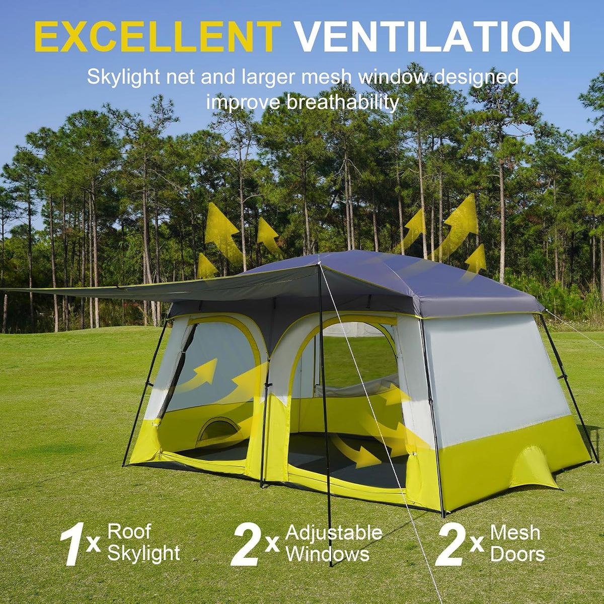 Vidalido Tents，3-4 Person Camping Tent with Extended Vestibule，Weather Resistant Family Tents with Breathable Mesh Windows，Easy Install Waterproof Outdoor Tent for Backpacking and Camping Hiking