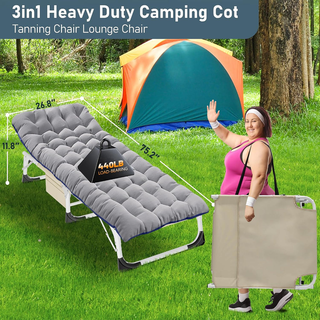LILYPELLE Portable Folding Camping Cot with Mattress and Pillow for Adults