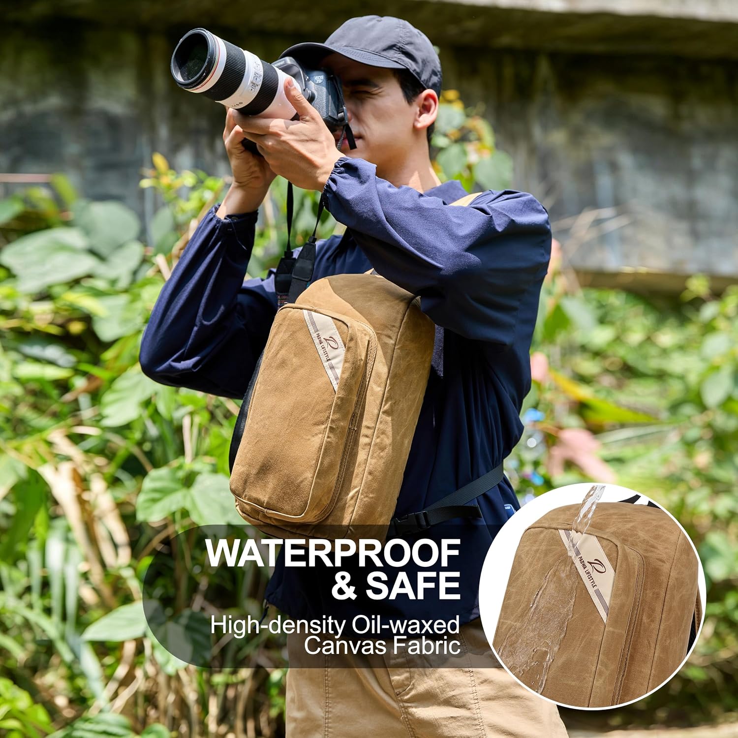 Padwa Lifestyle Khaki Crossbody Camera Bag - Waxed Memory Canvas Compact Camera Sling and Crossbody Bag with Fast Access,Versatile Lightweight Everyday Bag Great for Photographers Travel,Photography