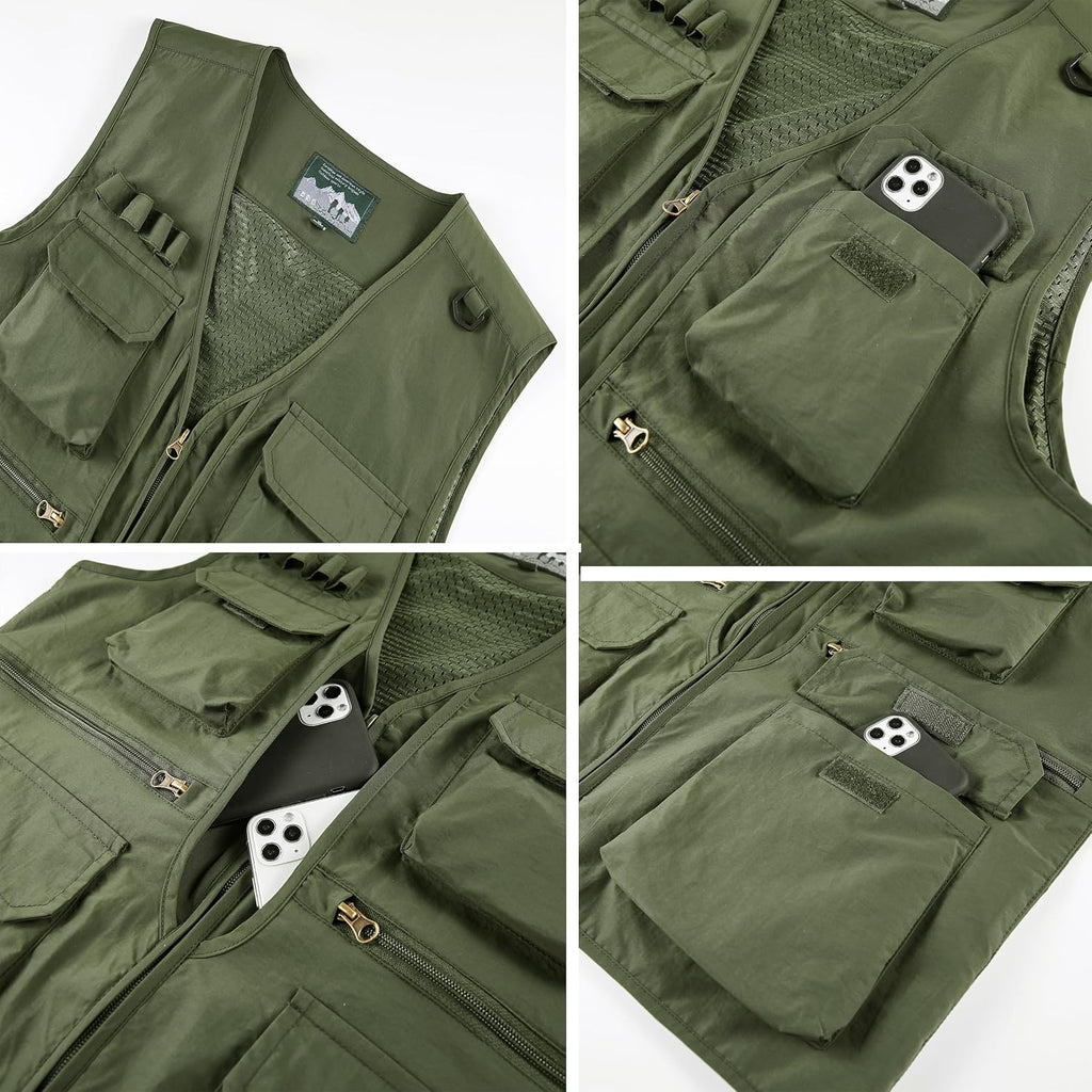 Men's Utility Fishing Cargo Vest Outdoor Lightweight Safari Travel Photo Vest Hiking Waistcoat With Multi Pockets