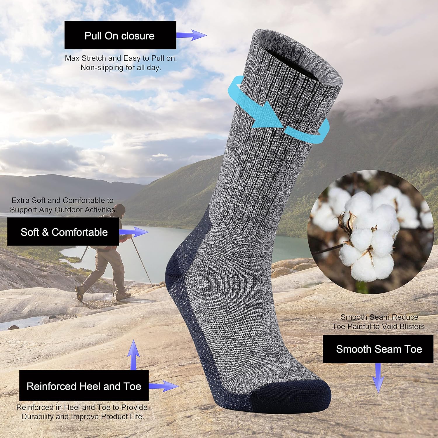Ortis Cotton Cushion Crew Athletic Socks for Men Work Boot Sports Exercise