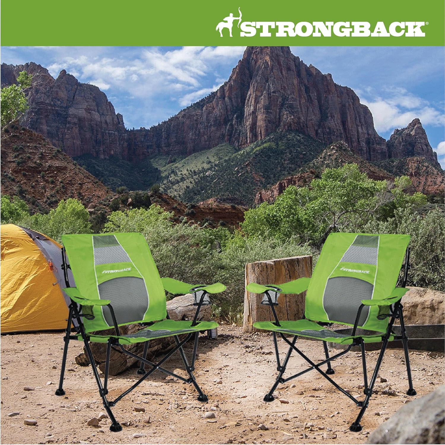 STRONGBACK Camping Chair Guru with Lumbar Support, Lime Green