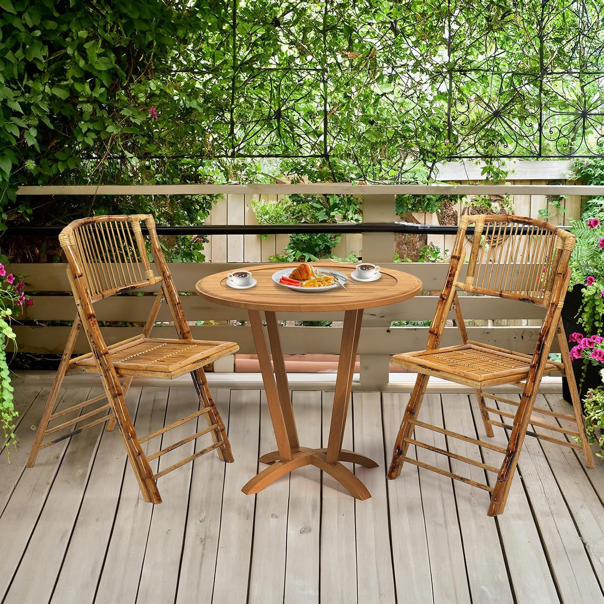 VINGLI Bamboo Folding Chair, Foldable Dining Wood Chairs Comfortable Seat for Outdoor & Indoor, Patio, Porch, Wedding, Party, Event,Brown (4 Pack)