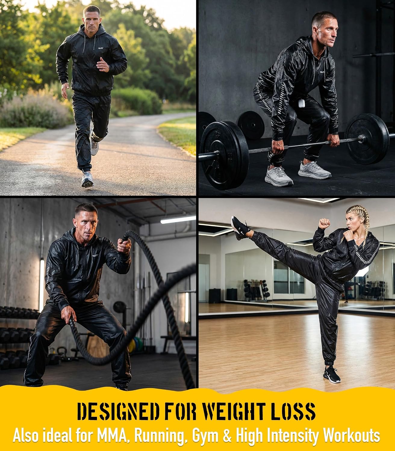 Elite Sports Zip-Up Sauna Suit for Men & Women, Hoodie Sweat Suit Gym MMA