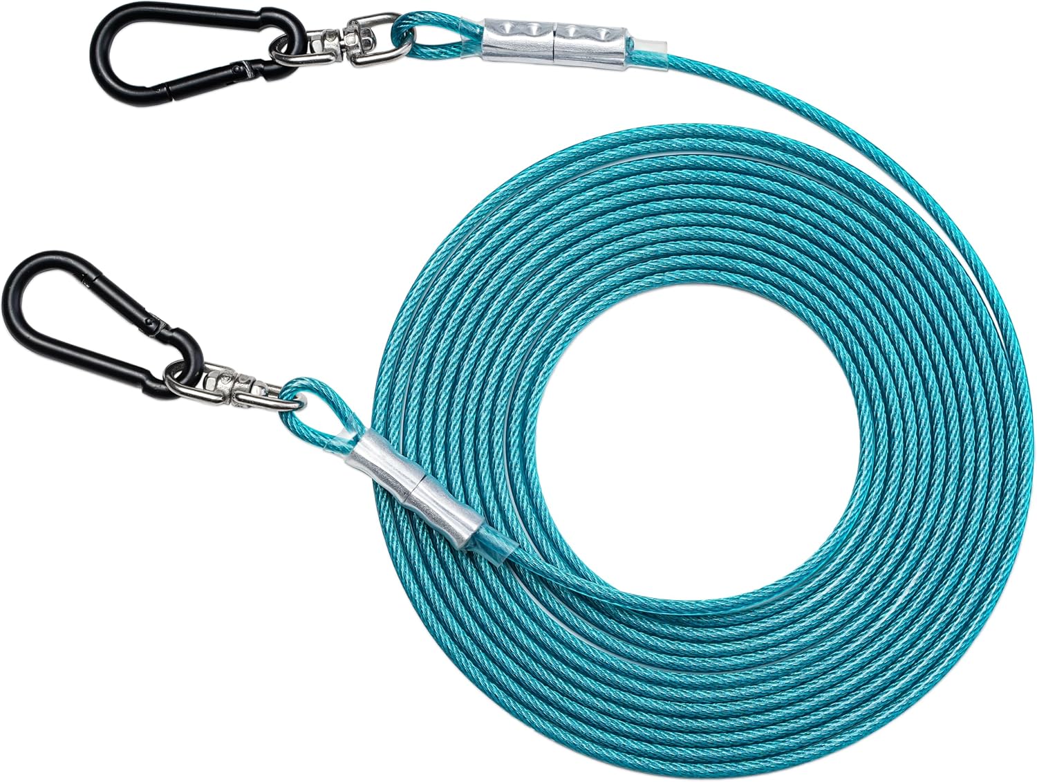 Heavy Duty Dog Tie Out Cable for Medium & Large Dogs up to 250lbs, 10/20/30/50/70/100ft Strong Steel Pet Leash for Outdoor Yard, Camping & Training (Lime Green, 20FT)