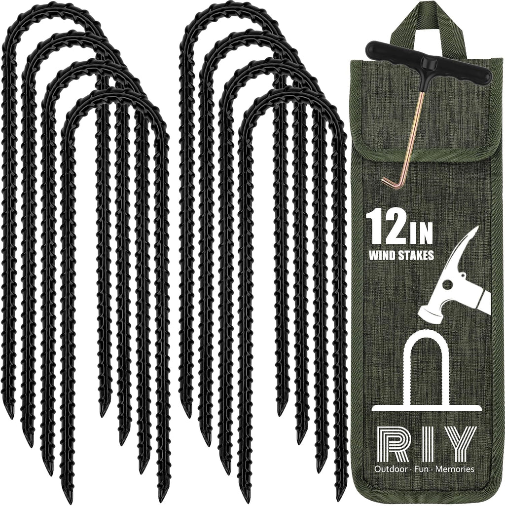 RIY Trampoline Stakes Anchors High Wind Heavy Duty Tent Stakes 12 Inch Ground Anchor Trampoline Accessories with T Hook