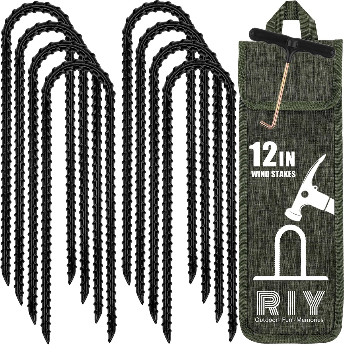 RIY Trampoline Stakes Anchors High Wind Heavy Duty Tent Stakes 12 Inch Ground Anchor Trampoline Accessories with T Hook
