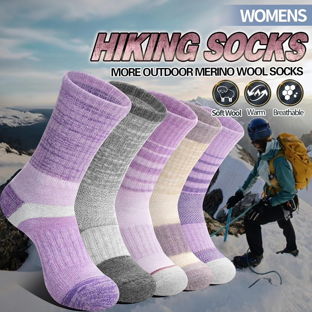 Anlisim Merino Wool Hiking Running Socks for Women, Boot Work Crew Socks