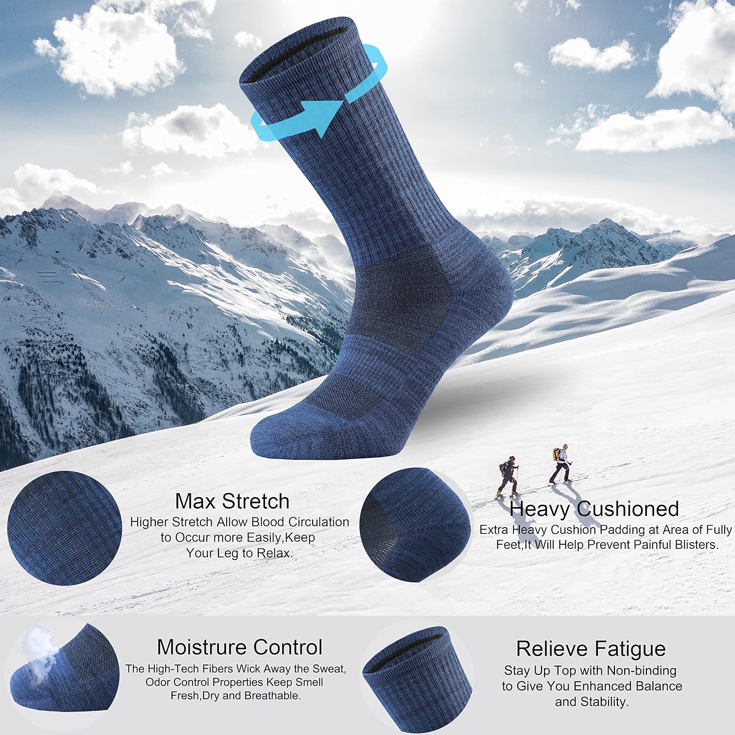 Ortis Merino Wool Socks for Men Outdoor Hiking Casual Soft Cushion Crew