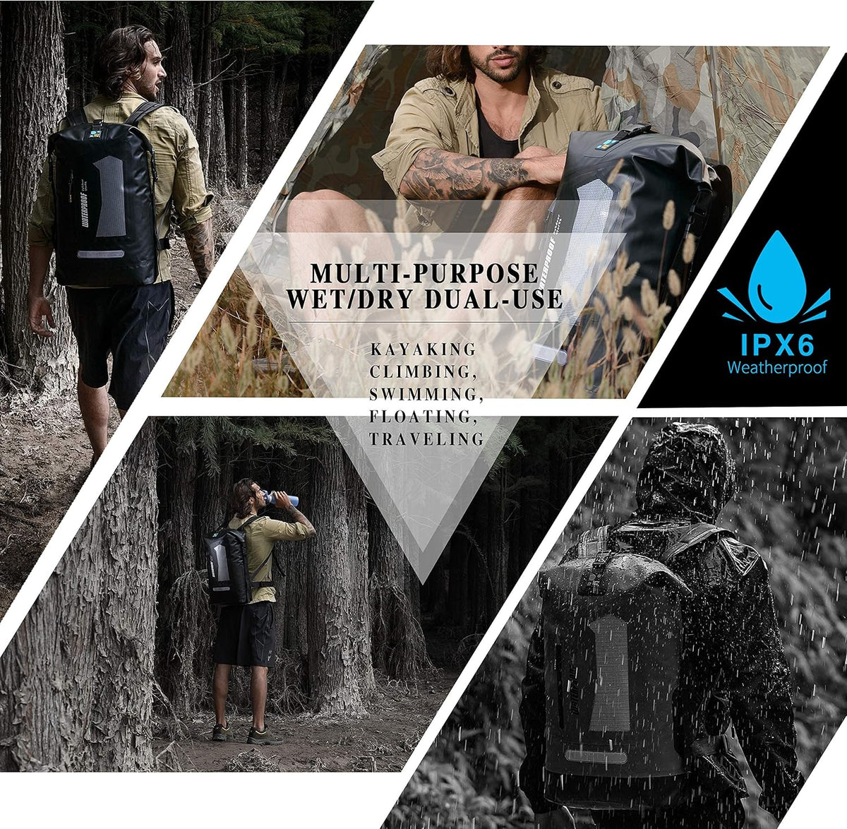IDRYBAG Waterproof Backpack for Men 20L/30L/40L, Floating Dry Bag Kayak, Dry Backpack Hiking