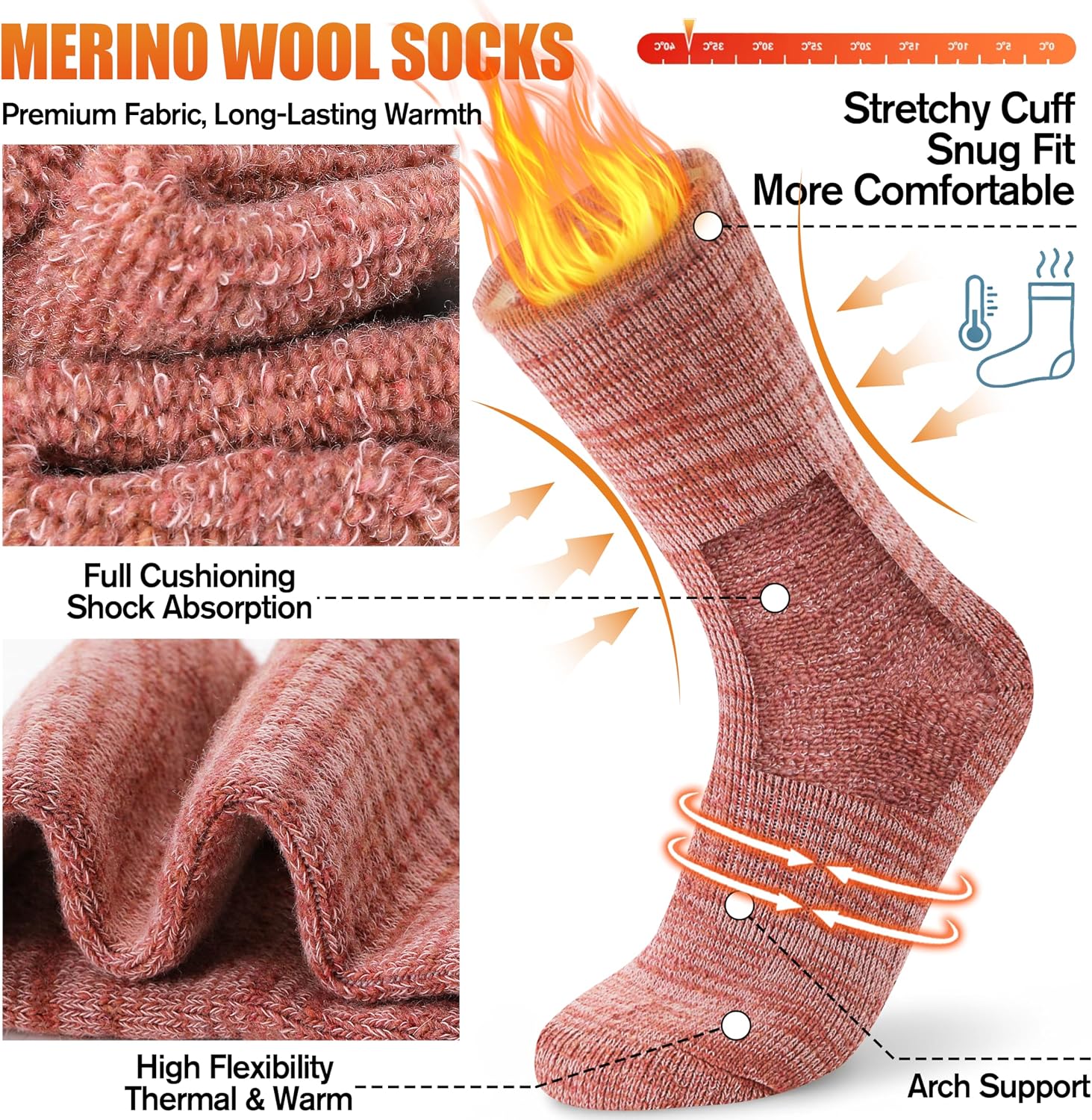 EBMORE Merino Wool Thermal Warm Winter Socks for Women Men