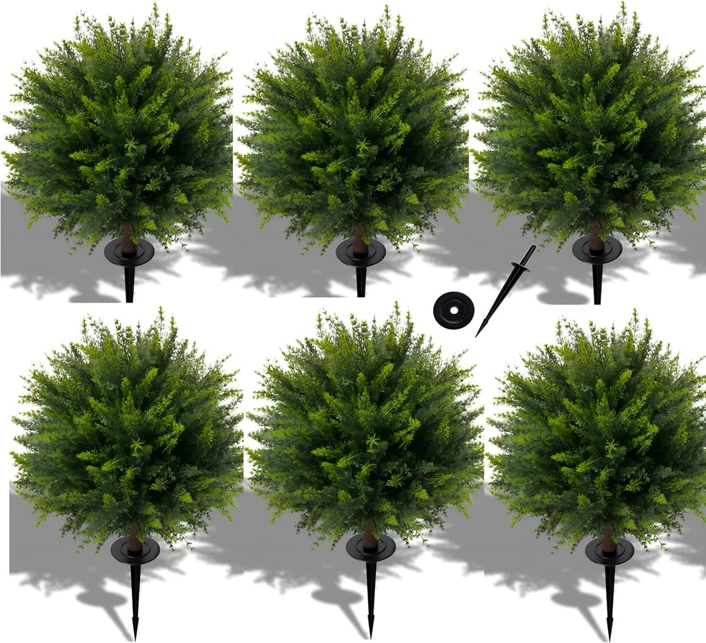 24.5'' Artificial Cedar Topiary Ball Trees, 4 Pack Fake Shrub Bushes