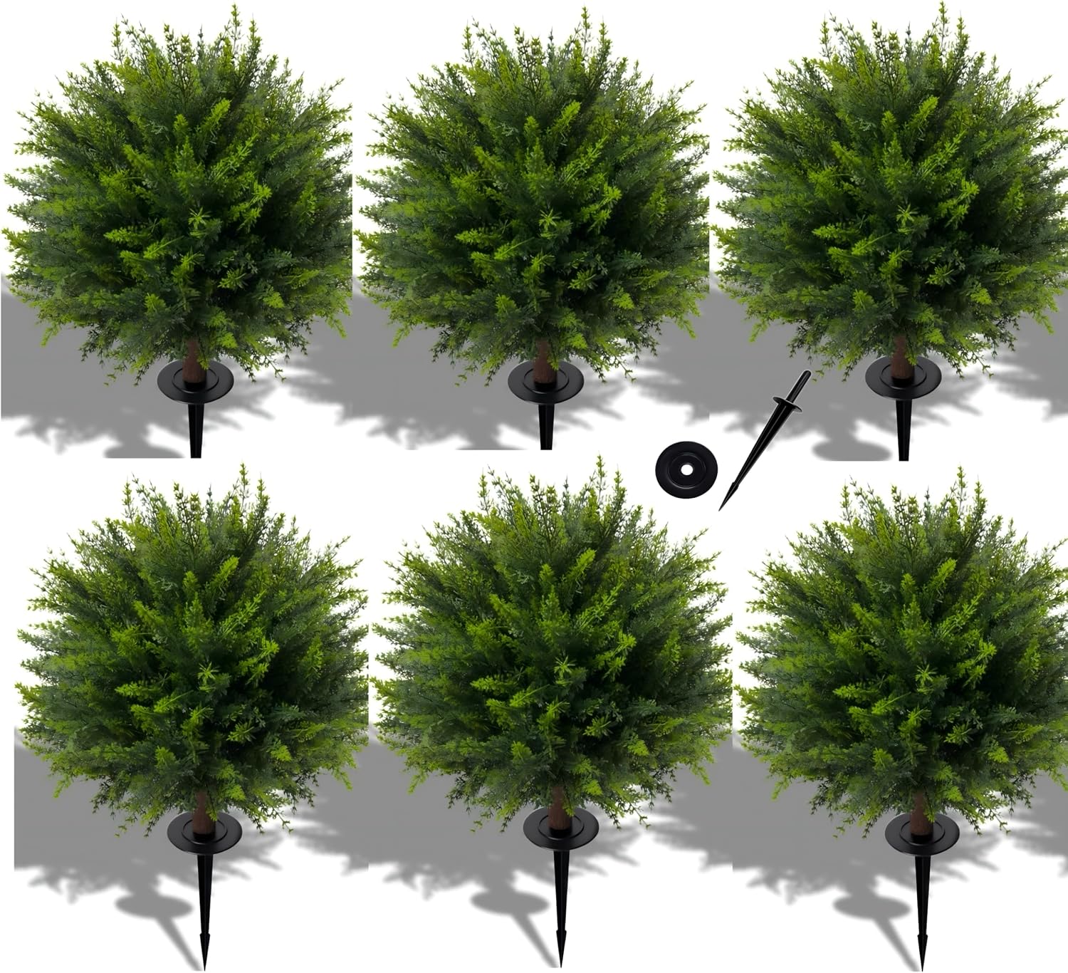 24.5'' Artificial Cedar Topiary Ball Trees, 4 Pack Fake Shrub Bushes