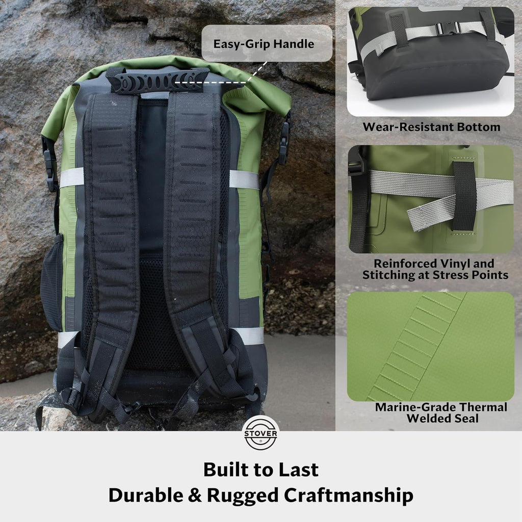 STOVER 30/40/55L Waterproof Dry Backpack & Phone Case- X-Large Floating Dry Bag for Kayaking, Travel, Hiking, Fishing, Camping, Motorcycles & Beach, Heavy-Duty Roll Top Men/Women (Green)