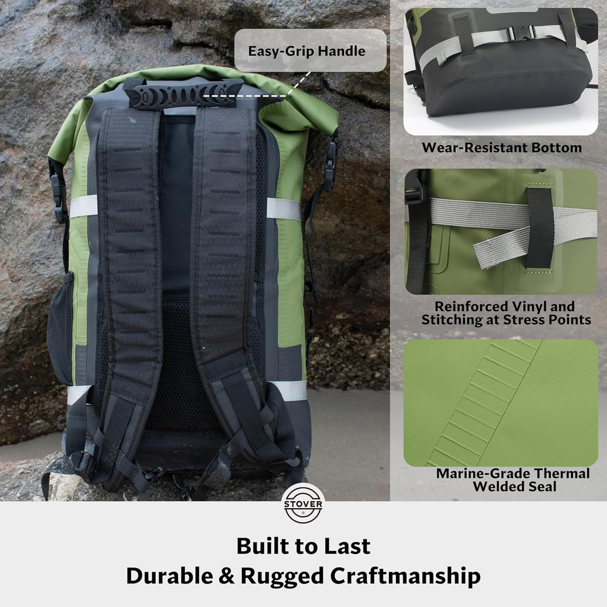 STOVER 30/40/55L Waterproof Dry Backpack & Phone Case- X-Large Floating Dry Bag for Kayaking, Travel, Hiking, Fishing, Camping, Motorcycles & Beach, Heavy-Duty Roll Top Men/Women (Green)