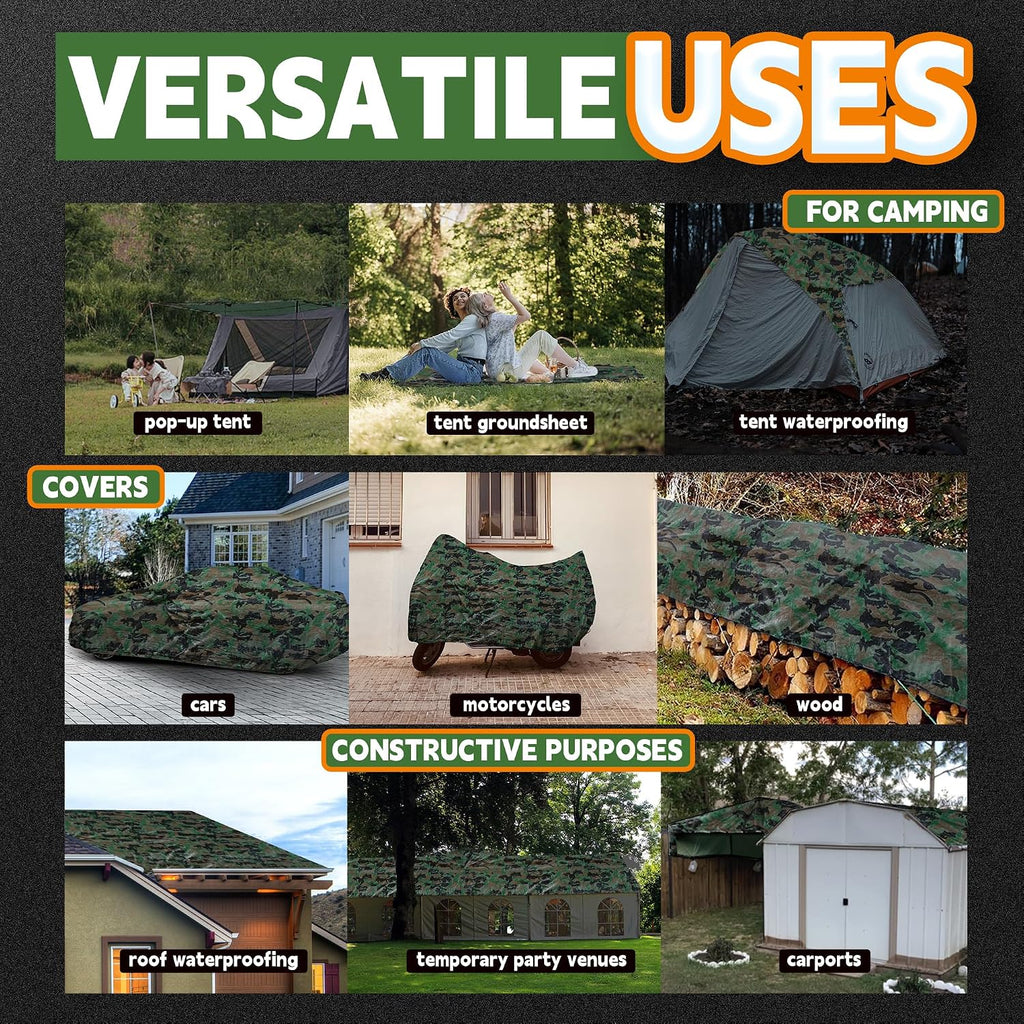 RAINDEWAY Camo Tarp 8x10FT Waterproof Multipurpose Camouflage Tarps Cover