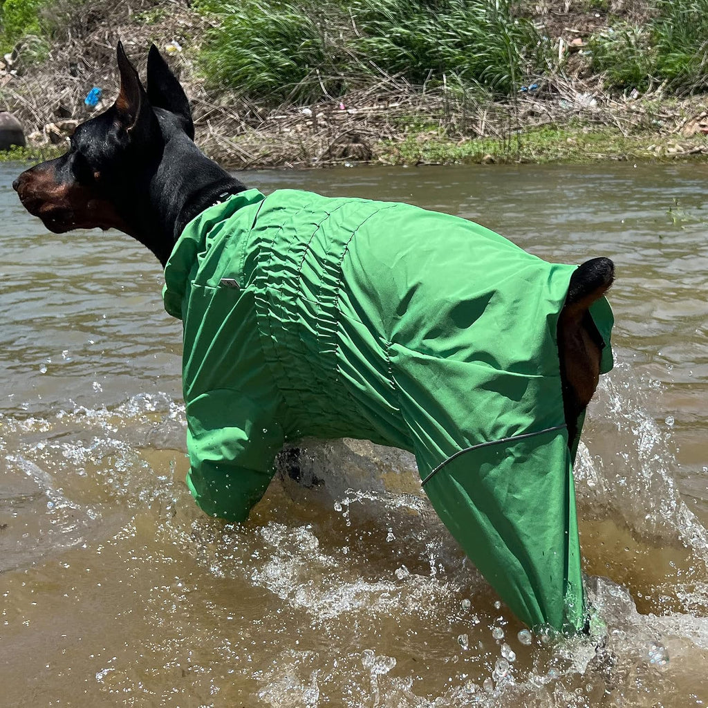 Lovelonglong Waterproof Dog Raincoat – 4-Leg Full Body Dog Rain Suit with Reflective Strips & Leash Opening, Outdoor Dog Jacket for Rainy Weather